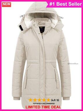Women's Thicken Sherpa Lined Winter Coat Puffy Warm Snow Jacket Removable Hood